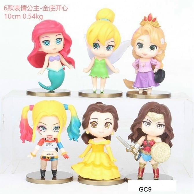 6 IN 1 10cm Q version disney Princess Figurine / Cake Topper D2