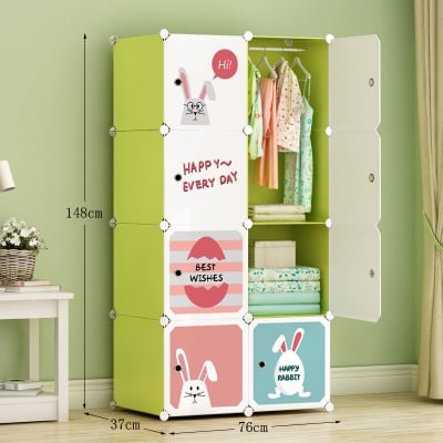 Cabinet 8 Cubes rabbit CARTOON DIY Wardrobe - BLUE/YELLOW/PINK/black stripes