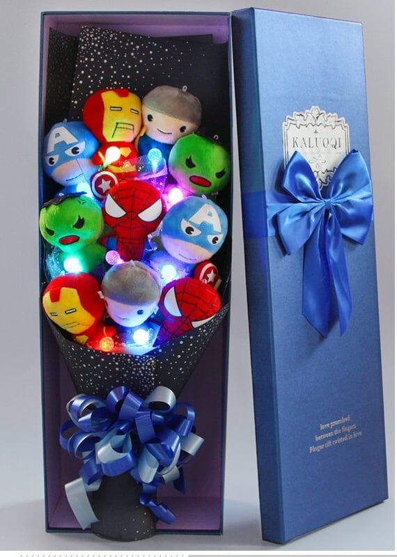 10pcs  Marvel's The Avengers BATMAN SPIDERMAN bouquet with gift box and card
