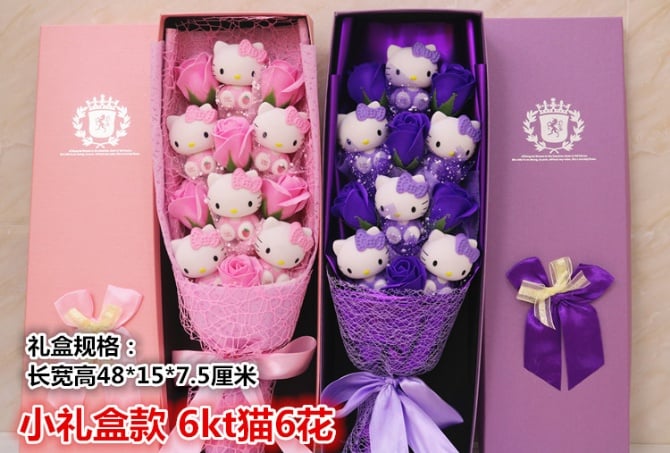 6pcs hello kitty WITH 6pc soap flower and gift box