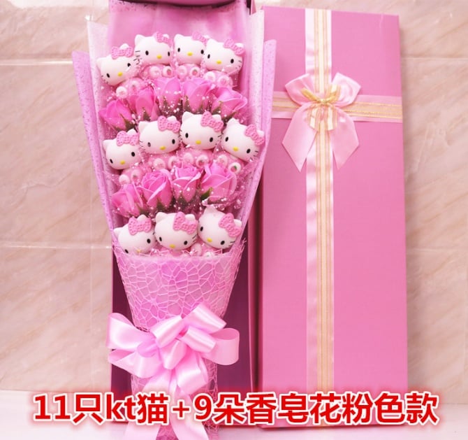 11pcs hello kitty WITH 9pc soap flower and gift box