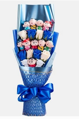 12pcs  shin chan disney micky minion  WITH 8pc soap flower and gift box